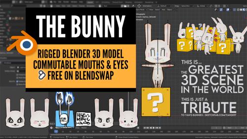 The Bunny - FREE RIGGED BLENDER 3D MODEL, W/ COMMUTABLE MOUTHS & EYES preview image